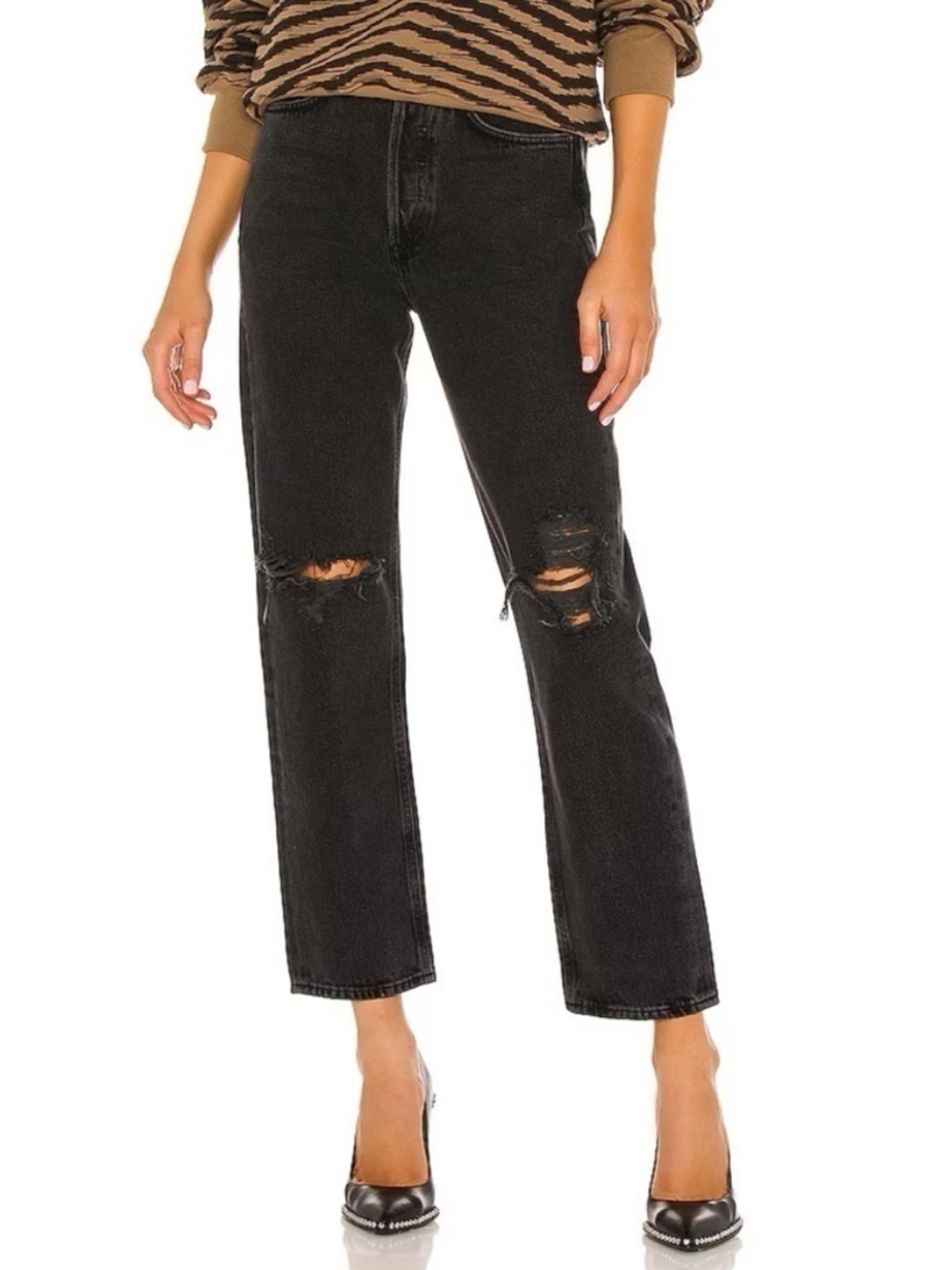 NWOT Agolde 90’s Mid Rise Loose Jean in Smokestack Black Size 27